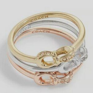Coach Interlock Pave Crystal 3 Ring Set Size 7 NWT